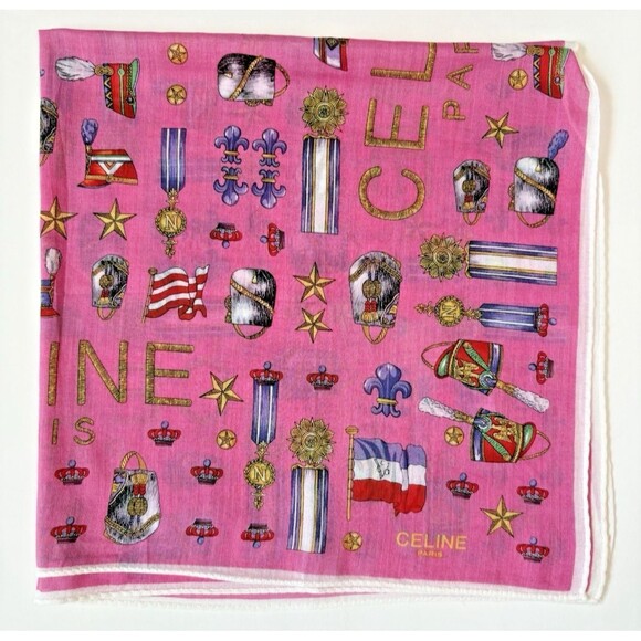 Celine Scarf Pink w/ Gold CELINE Logo & French/France Details Vintage - Picture 1 of 8